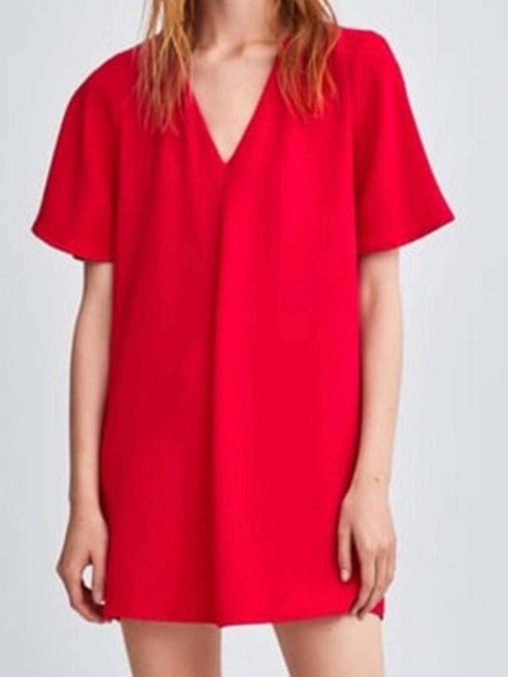 Zara Red V-Neck Short Sleeve Shift Dress size XS